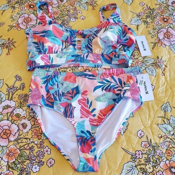 Hurley tropical floral bikini moderate coverage plus size 1X, 2X, 3X NEW - Picture 3 of 12